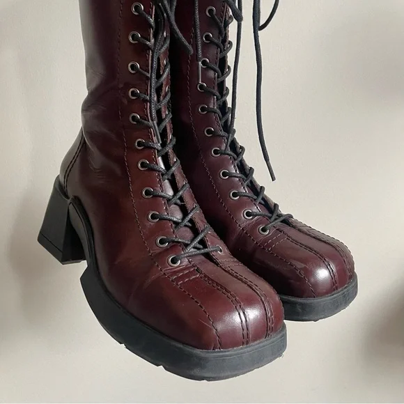 Miista Burgundy Lace-Up Platform Inge Boots - Picture 3 of 6
